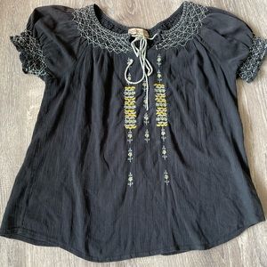 Notations Boho Navy Blue Womens Blouse Medium